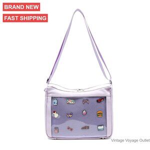 Crossbody Ita Bag with Clear Window for Pin Display, Adjustable Strap, Durable